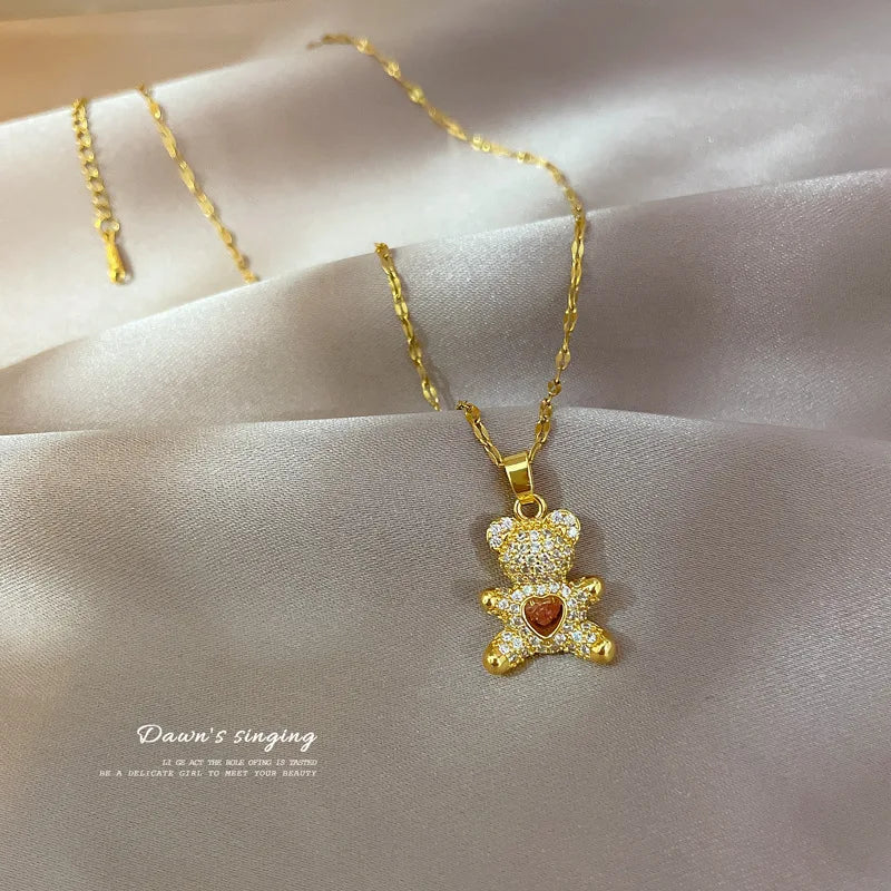 Golden Cute Bear Necklaces