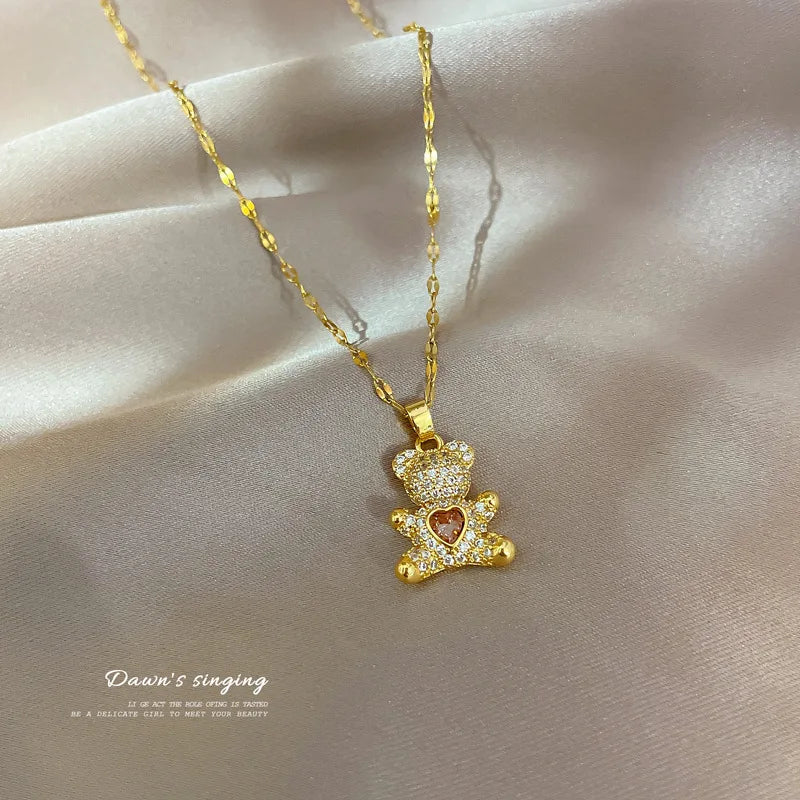 Golden Cute Bear Necklaces