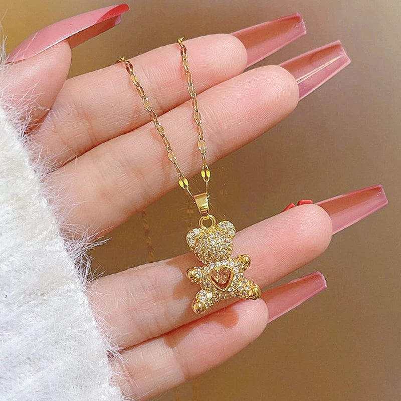 Golden Cute Bear Necklaces