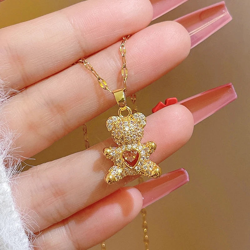 Golden Cute Bear Necklaces